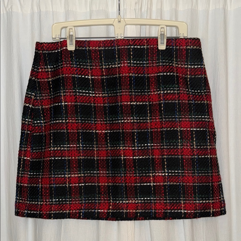 LOFT PLAID TEXTURED TWEED SHIFT SKIRT